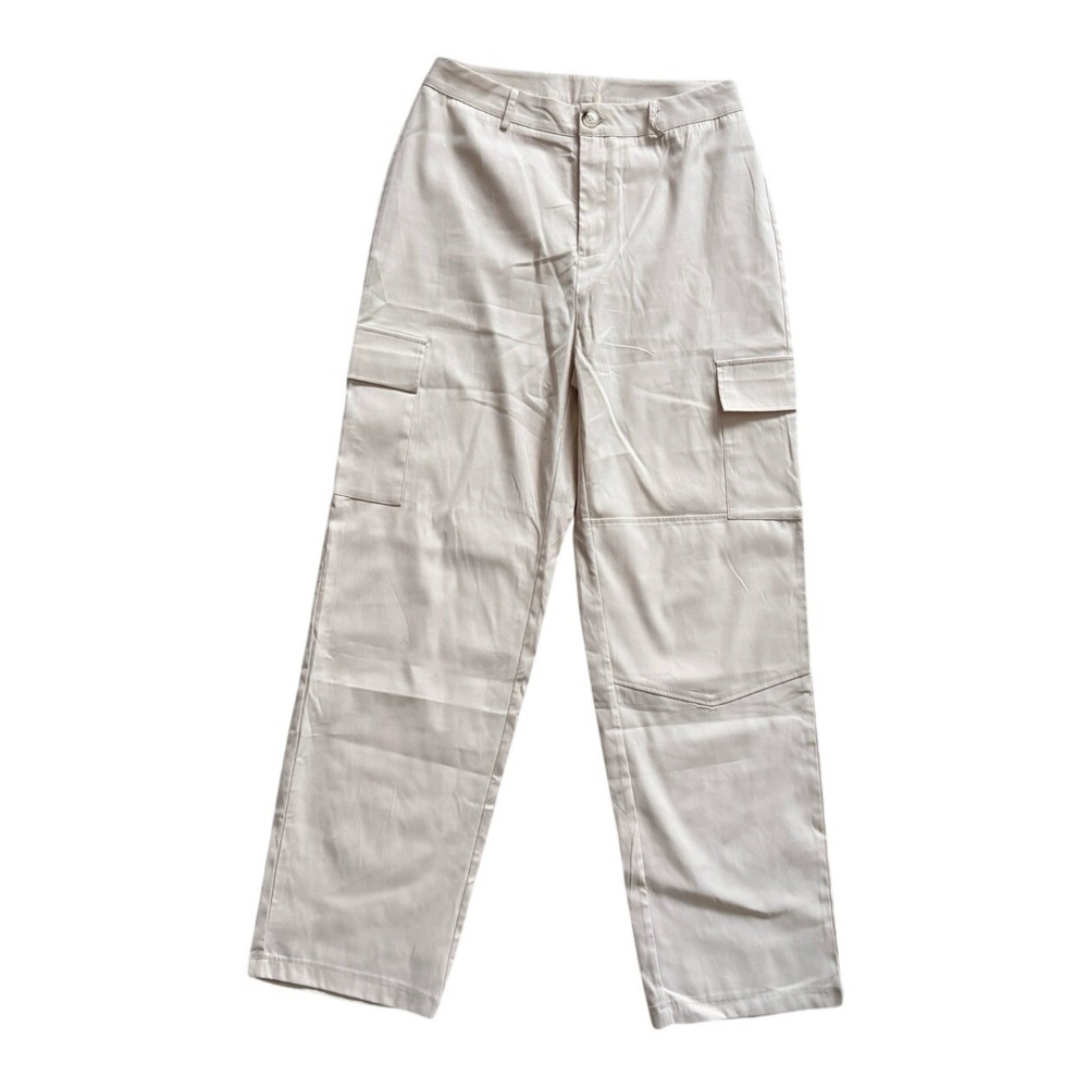 Salanta Cargo Pants Womens L 8/10 Beige High Waisted Straight Leg Utility Pocket